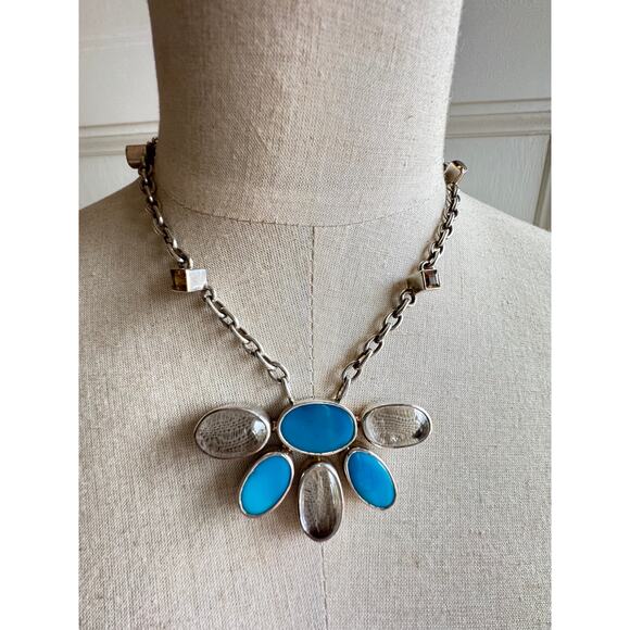 AZ Turquoise Citrine Quartz Crystal Handmade Sterling Silver Chain Necklace - Picture 5 of 8